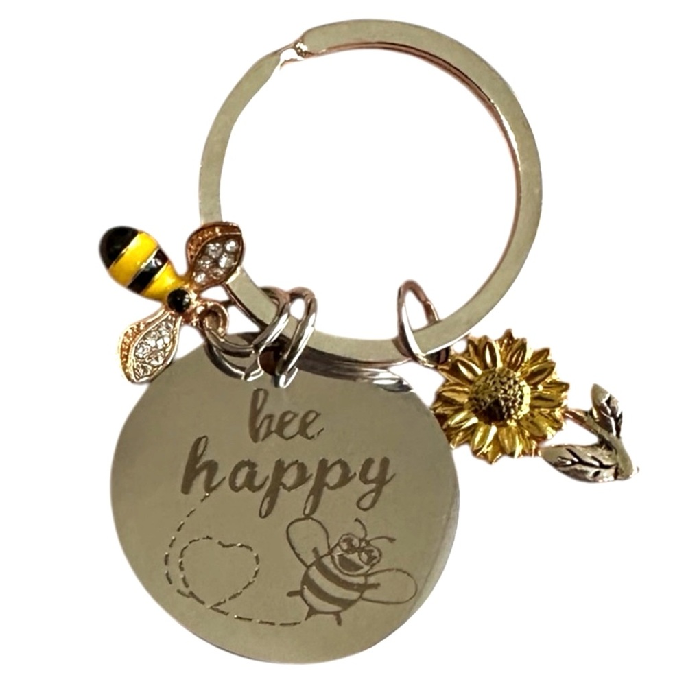 Bee Happy Cheerful Keychain Bag Charm with Summer Time Bee Charm